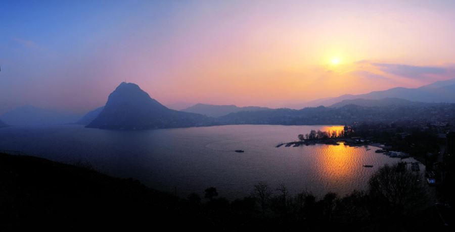 Bissone Appartement Lago Di Lugano Abends